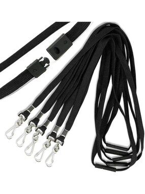 Premium Breakaway Lanyards with J-Hook for ID Badges - 100 Pack, Black, Bulk